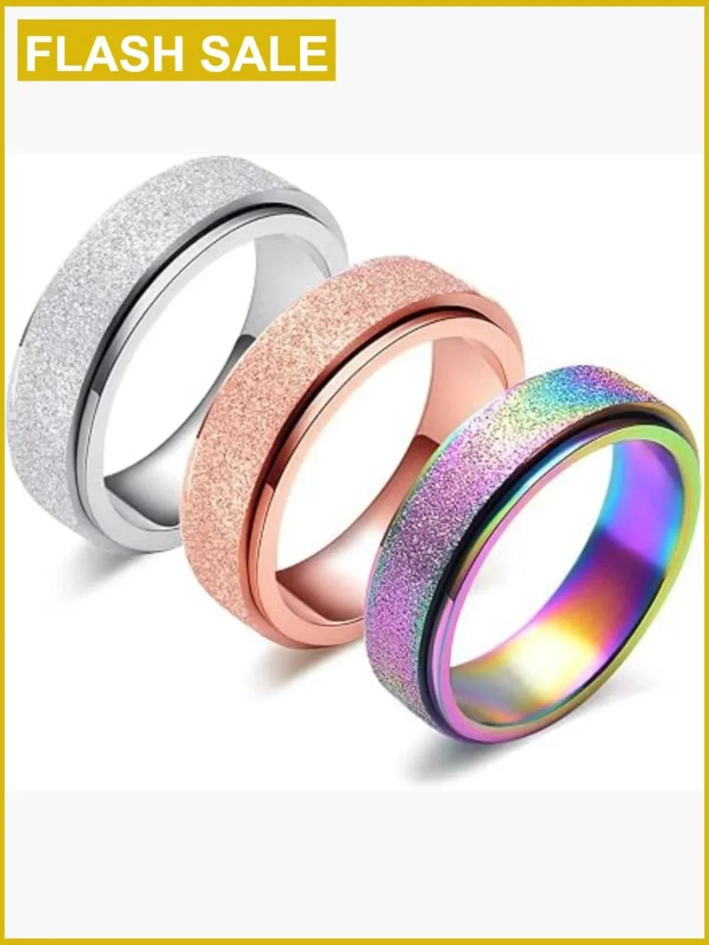 Spinner Anxiety Relief Fidget Ring Set 6mm Titanium Stainless Steel